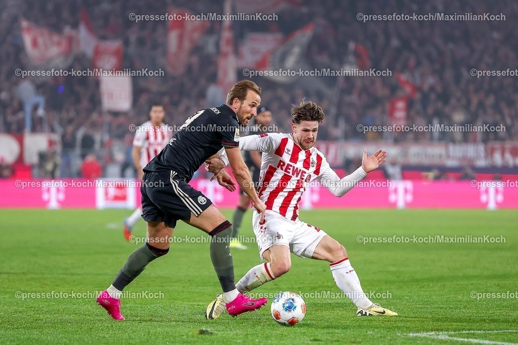 1FC14012601022 | 14.01.2026, Fußball, 1. FC Köln - FC Bayern München, 1. Fußball Bundesliga, 17. Spieltag, RheinEnergie-STADION, Saison 2025 2026: Harry Kane (FC Bayern Muenchen #09) im Zweikampf gegen  Jan Thielmann (1FC Koeln #29)  DFB regulations prohibit any use of photographs as image sequences and or quasi-video.