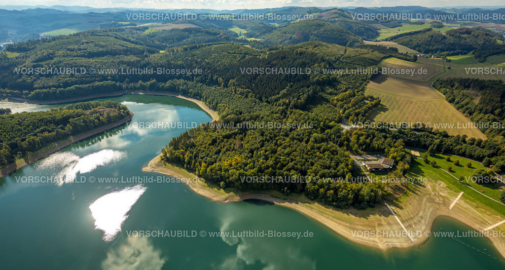 Meschede220901626 | Luftbild, Hennesee, Niedrigwasser, Berghausen, Meschede, Sauerland, Nordrhein-Westfalen, Deutschland