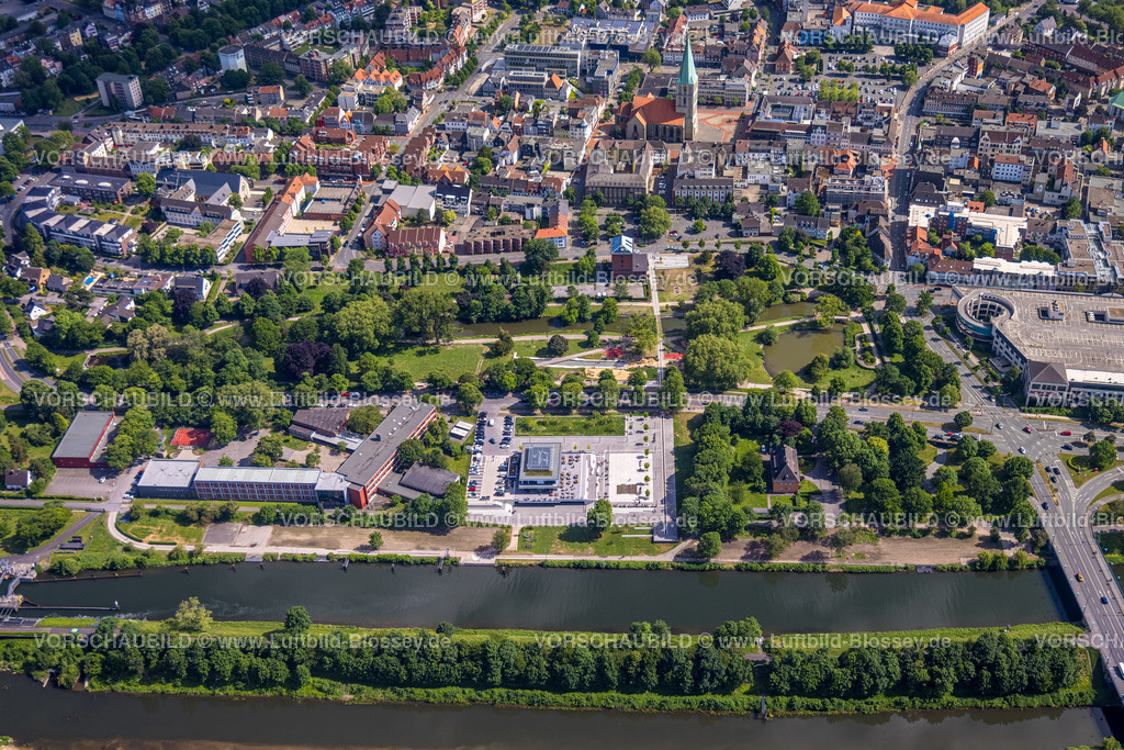 Hamm220504644 | Luftbild, Wassersportzentrum an der Adenauerallee sowie Sichtachse mit Nordringpark und evang. Pauluskirche, Mitte, Hamm, Ruhrgebiet, Nordrhein-Westfalen, Deutschland