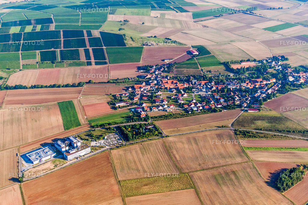 Dorf - Ansicht am Rande von landwirtschaftlichen Feldern und Nutzflächen | Luftbild: Dorf - Ansicht am Rande von landwirtschaftlichen Feldern und Nutzflächen im Ortsteil Dreigemeindewald in Wendelsheim im Bundesland Rheinland-Pfalz in Deutschland. Foto: IMG_44474.jpg vom 20.08.2011 durch Werner Riehm/FLY-FOTO.de - Realisiert mit Pictrs.com