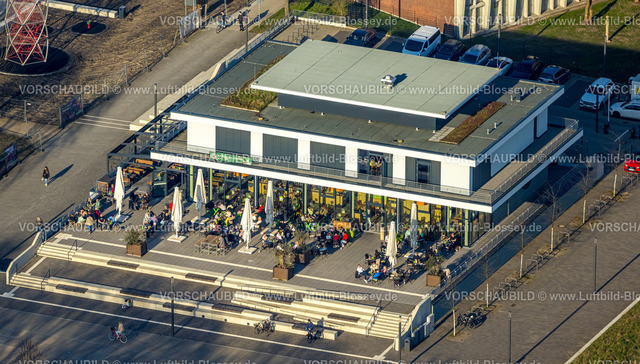Hamm240305292 | Luftbild, Wassersportzentrum und Gäste im Außenbereich des R-Cafe bei Sonnenschein, Mitte, Hamm, Ruhrgebiet, Nordrhein-Westfalen, Deutschland