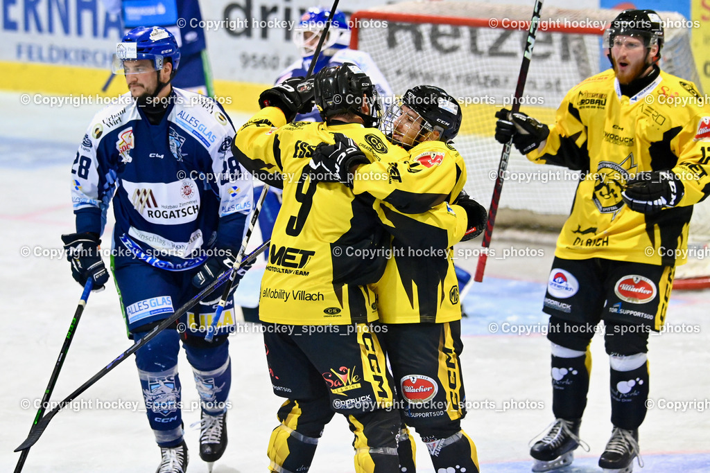 ESC Steindorf vs. MET PHOTOVOLTAIK HORNETS SPITTAL | #28 Bacher Stefan ESC Steindorf, Jubel HORNETS SPITTAL, #9 Essmann Kevin EC Hornets Spittal, #24 Brunner Noel EC Hornets Spittal, #12 Glavic Gasper EC Hornets Spittal, ESC Steindorf vs. MET PHOTOVOLTAIK HORNETS SPITTAL, ESC Steindorf vs. MET PHOTOVOLTAIK HORNETS SPITTAL am 26.10.2024 in Steindorf (Ossiachersee Halle), Austria, (Photo by Bernd Stefan)