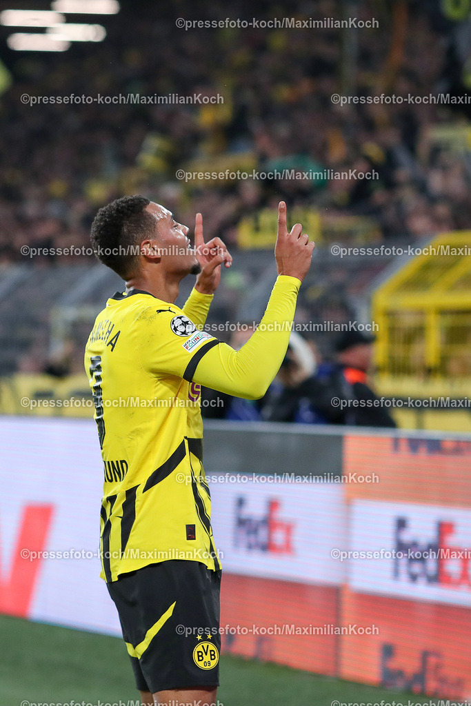 BVB01102401055 | 01.10.2024, Fußball, UEFA Champions League, Borussia Dortmund - Celtic Glasgow, 2. Spieltag, Signal Iduna Park, Saison 2024 2025: Torjubel nach dem 7:1 durch Felix Nmecha (BVB #8)