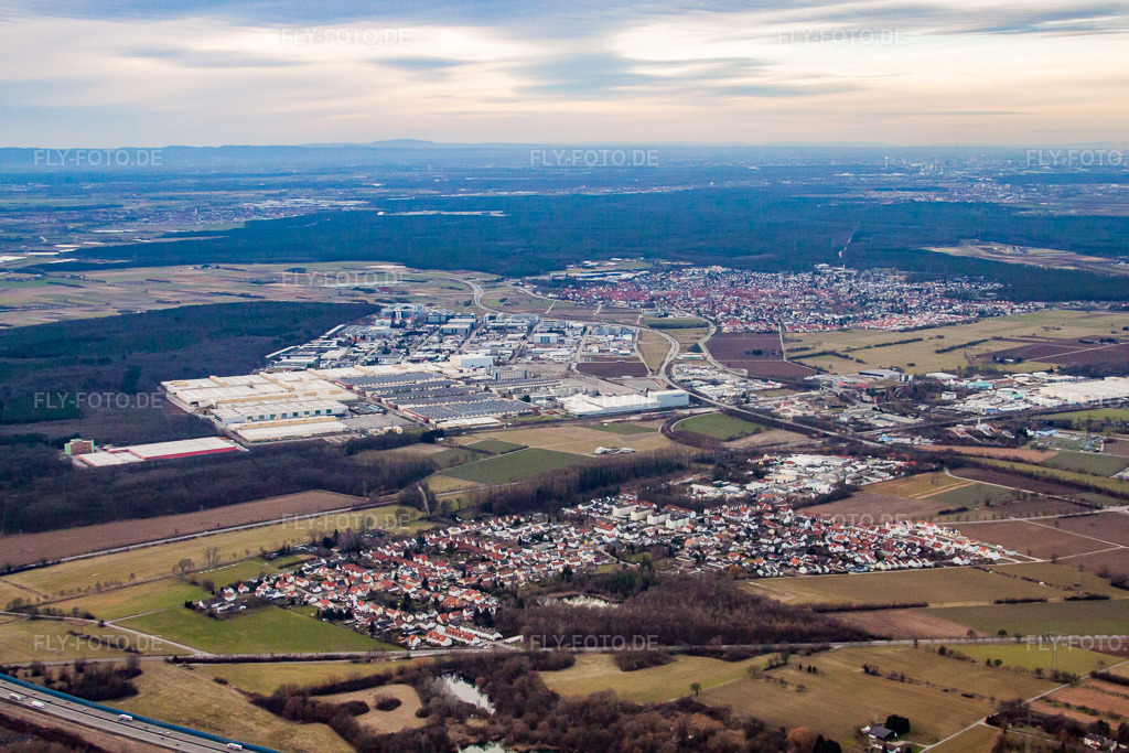 Luftbild: Ortsansicht von Südosten im Ortsteil Frauenweiler in Wiesloch im Bundesland Baden-Württemberg in Deutschland. Foto: IMG_24748.jpg vom 27.02.2010 durch Werner Riehm/FLY-FOTO.de