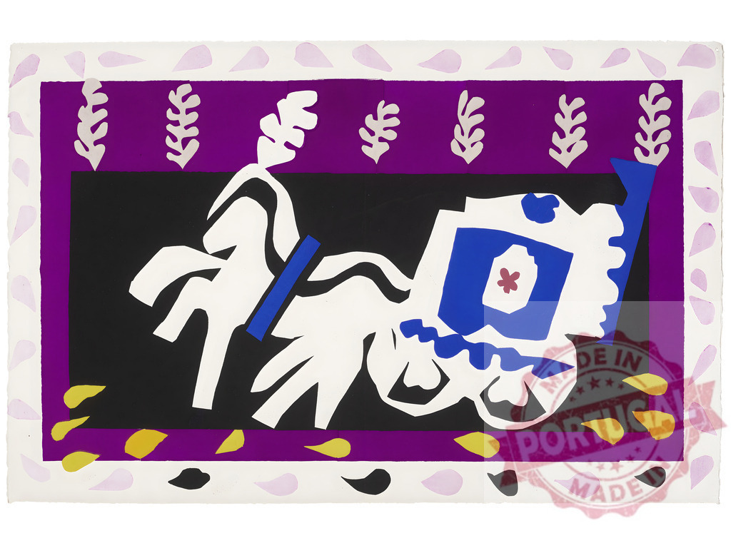 Henri Matisse white horse and carriage cut-out artwork. Henri Matisse | Henri Matisse Fauvist abstract art showing a white horse pulling a blue carriage - Realisiert mit Pictrs.com