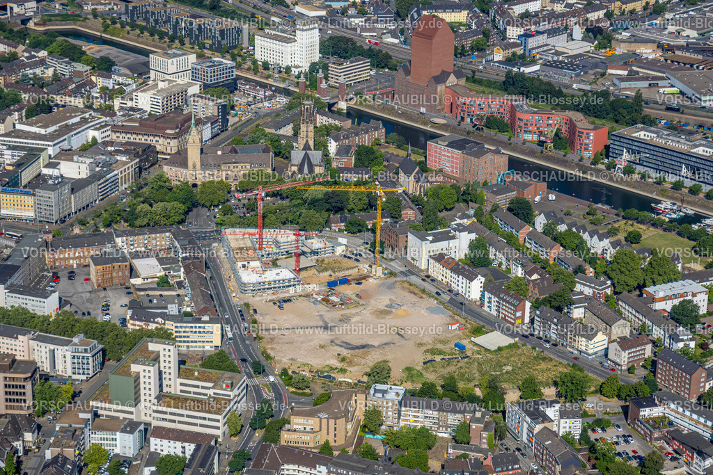 Duisburg230706132 | Luftbild, Mercator Quartier Baustelle, Rathaus Duisburg, evang. Salvatorkirche, Altstadt, Duisburg, Ruhrgebiet, Nordrhein-Westfalen, Deutschland