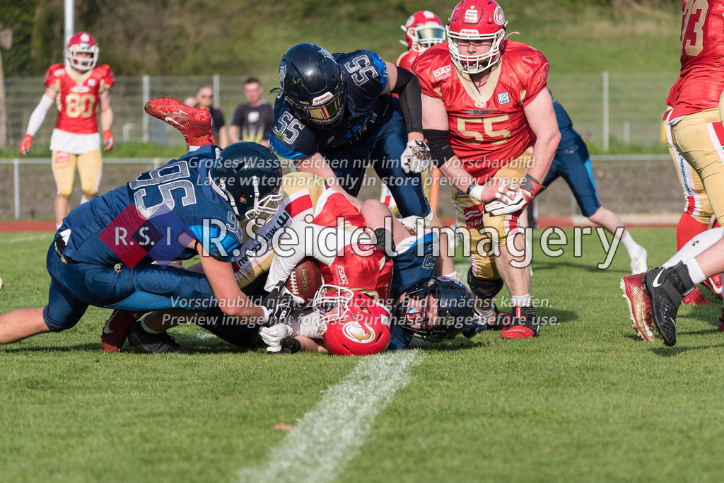 American Football, Pre-Season 2023, Testspiel, Lübeck Cougars - Hamburg Blue Devils, Buniamshof (Lübeck), 22.04.2023 | Sportfotos aus Hamburg, Eventfotos oder freie Arbeiten von R.Seidel Imagery – einfach online kaufen.