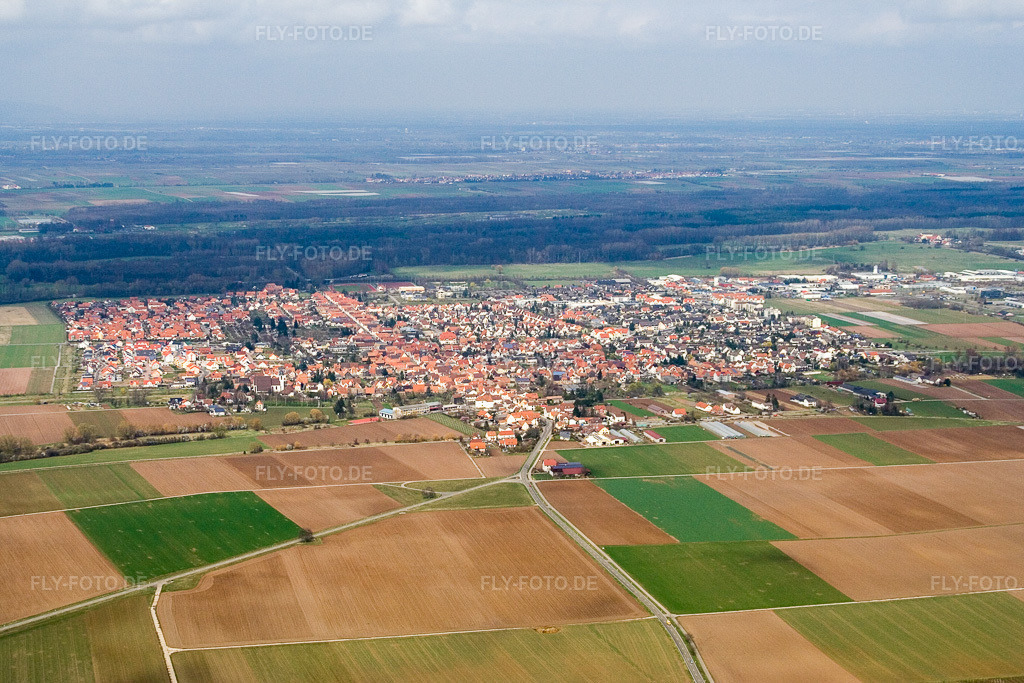 Luftbild: Stadt von Südwesten in Offenbach an der Queich im Bundesland Rheinland-Pfalz in Deutschland. Foto: IMG_9707.jpg vom 15.03.2008 durch Werner Riehm/FLY-FOTO.de