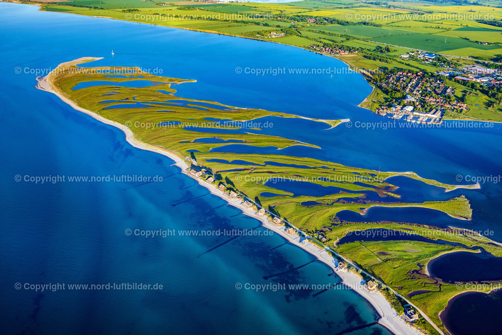 Heiligenhafen_ELS_9004030622 | HEILIGENHAFEN 03.06.2022 Küstenbereich mit sandiger Strand- und Gras- Landschaft der Halbinsel Graswarder-Heilgenhafen mit einigen Einfamilienhäusern in Großenbrode im Bundesland Schleswig-Holstein. // Coastal area of the peninsula Graswarder-Heilgenhafen with a few single- family houses at the beach in Grossenbrode in the state Schleswig-Holstein. Foto: Martin Elsen