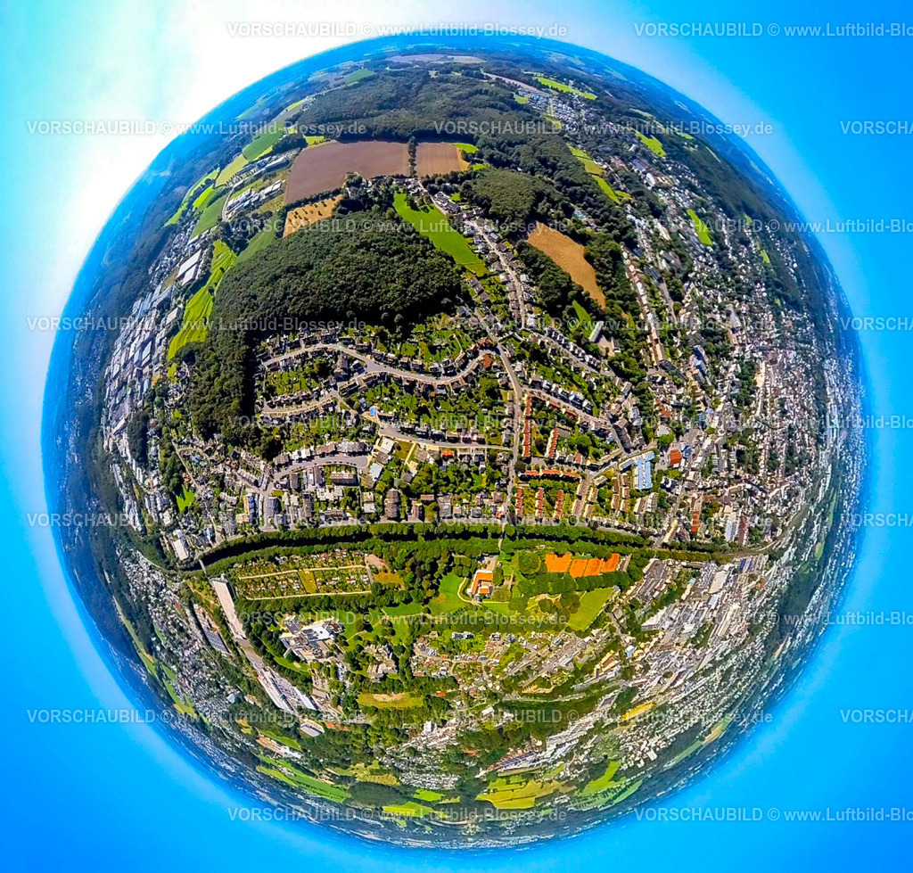 Schwelm240890770SiedlungGlatzerWeg | Luftbild, Wohnsiedlung Glatzer Weg, Schloss Haus Martfeld und Tennisplätze, Bahnlinie und Baumallee, Erdkugel, Fisheye Aufnahme, Fischaugen Aufnahme, 360 Grad Aufnahme, tiny world, little planet, fisheye Bild, , Schwelm, Ruhrgebiet, Nordrhein-Westfalen, Deutschland