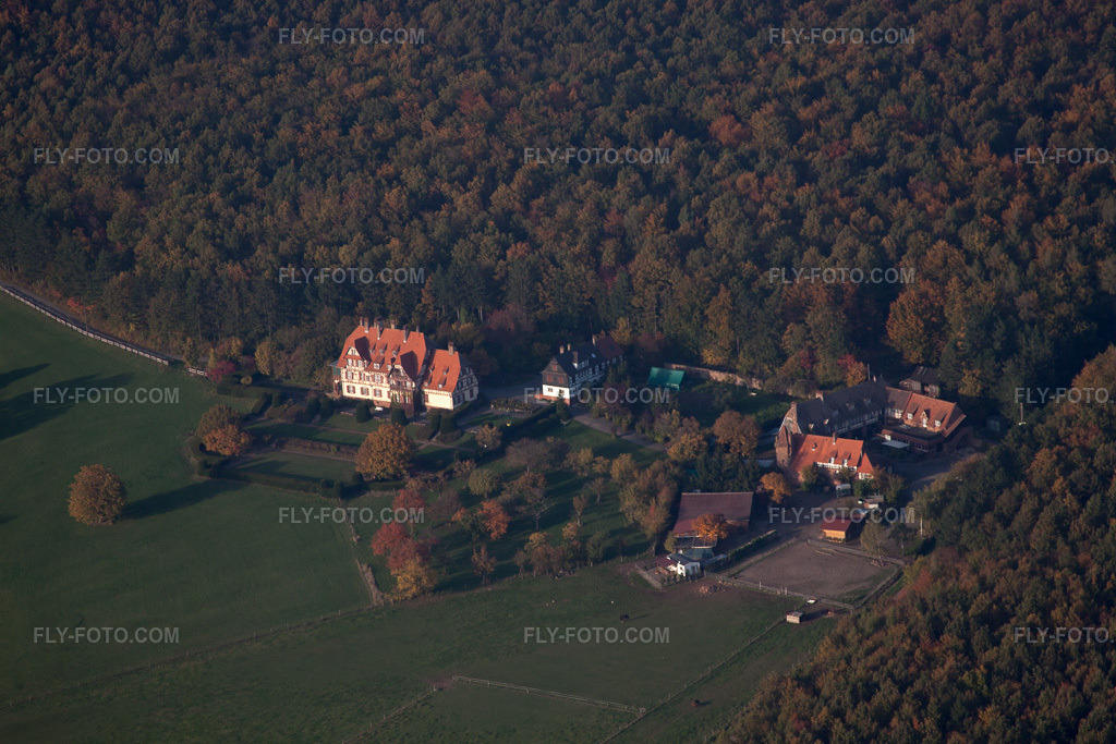 Aerial view: View of the town in Niederbronn-les-Bains in the state Bas-Rhin, France.Photo: IMG_54143.jpg taken on 10/21/2012 by Werner Riehm/FLY-FOTO.comResolution of the original: 4752 x 3168 px
