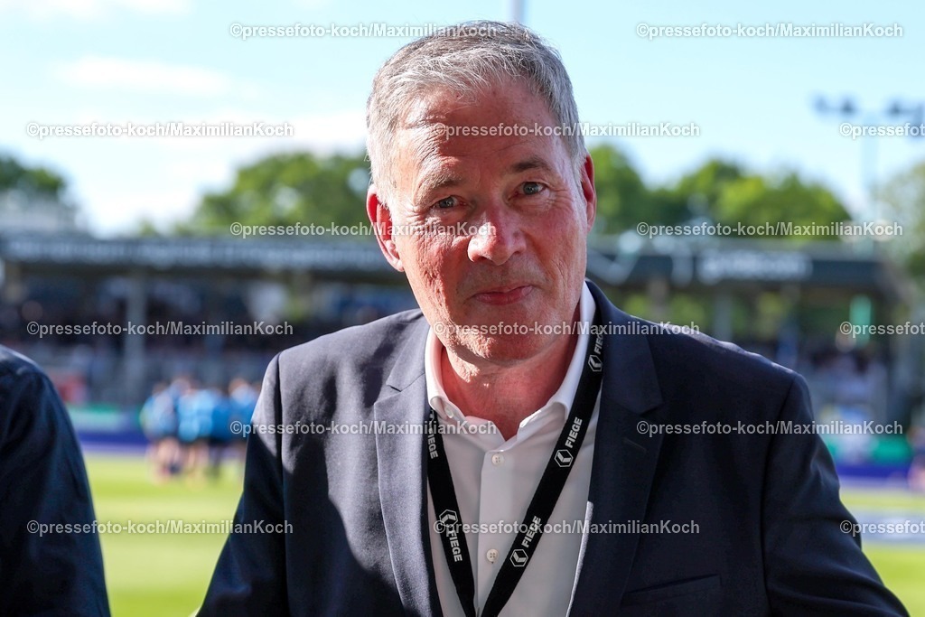 SCP09052502162 | 09.05.2025, Fußball, Preußen Münster - Hertha BSC, 2. Fußball Bundesliga, 33. Spieltag, Preußenstadion, Saison 2024 2025: Aufsichtsratsvorsitzender Frank WestermannDFB regulations prohibit any use of photographs as image sequences and or quasi-video.