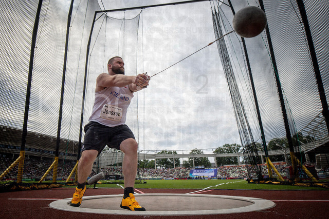 Golden Oval; Dresden, 31.05.2026 | DRESDEN , GERMANY - MAY 31:  Hilmar Örn Jonsson (ISL / Iceland) competes in the hammer throw during the Golden Oval Continental Tour Silver meeting on May 31, 2026 at Heinz-Steyer-Stadion in Dresden, Saxony, Germany.