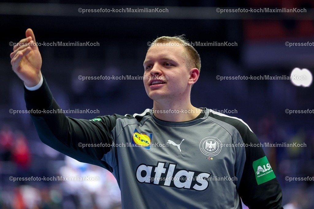 EHF19012602103 | 19.01.2026, Handball, Men's EHF EURO 2026, Deutschland - Spanien, Jyske Bank Boxen in Herning, Dänemark, Preliminary Round:  Justus Fischer (Germany #54) 