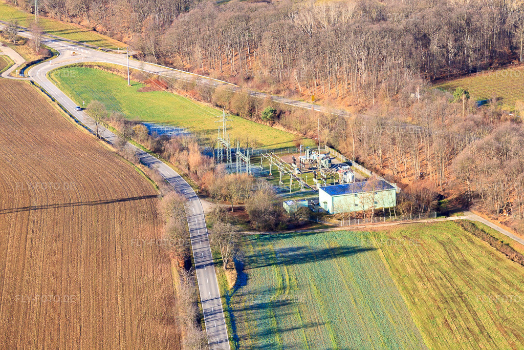 Luftbild: Umspannwerk an der B38 in Dörrenbach im Bundesland Rheinland-Pfalz in Deutschland. Foto: IMG_48305.jpg vom 11.12.2011 durch Werner Riehm/FLY-FOTO.de
