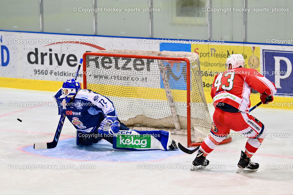 ESC Steindorf vs. ESV Ferlach | #43 Pem Nik ESV Ferlach, #72 Moser Lukas ESC Steindorf, ESC Steindorf vs. ESV Ferlach, ESC Steindorf vs. ESV Ferlach am 19.10.2024 in Steindorf (Ossiachersee Halle), Austria, (Photo by Bernd Stefan)