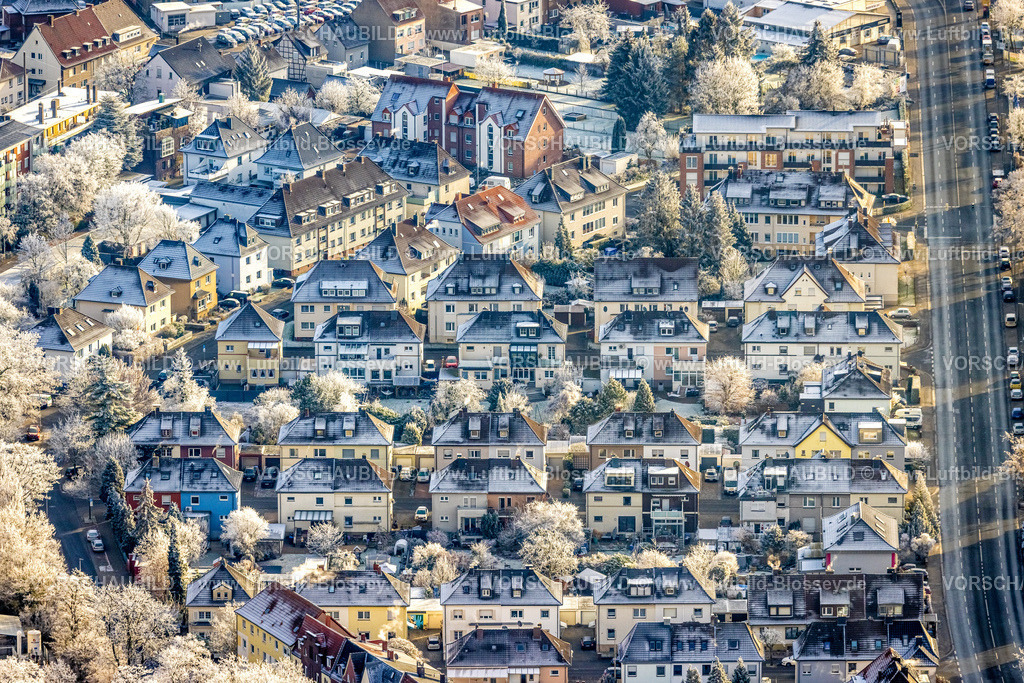 Hamm221202917 | Luftbild, Winterliche Wohnsiedlung Reihenhäuser, Mitte, Hamm, Ruhrgebiet, Nordrhein-Westfalen, Deutschland