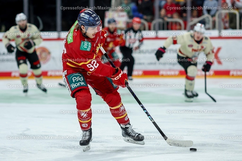 DEG02032501041 | 02.03.2025, Eishockey, Penny DEL, Düsseldorfer EG - Nürnberg Ice Tigers, PSD-BANK Dome: Jakub Borzecki (DEG #92)