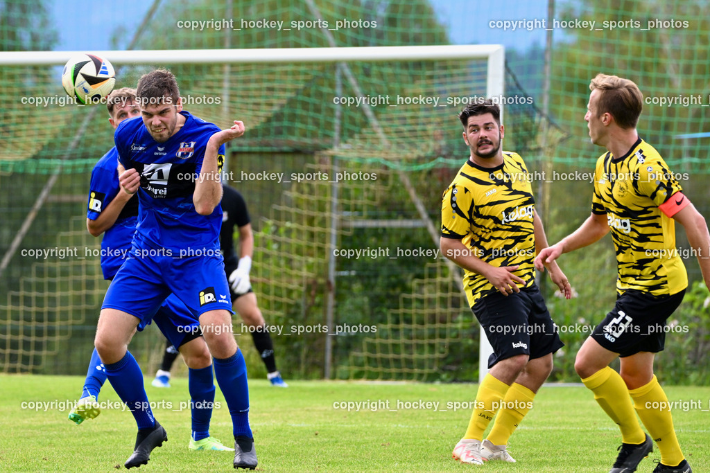 FC Faakersee vs. Union Matrei | #8 Benjamin Cosic Matrei, #31 Ariel Mulahalilovic FC Faakersee, #23 Roman Adunka FC Faakersee, FC Faakersee vs. Union Matrei, FC Faakersee vs. Union Matrei am 18.08.2024 in Finkenstein (Sportplatz Faakersee), Austria, (Photo by Bernd Stefan)