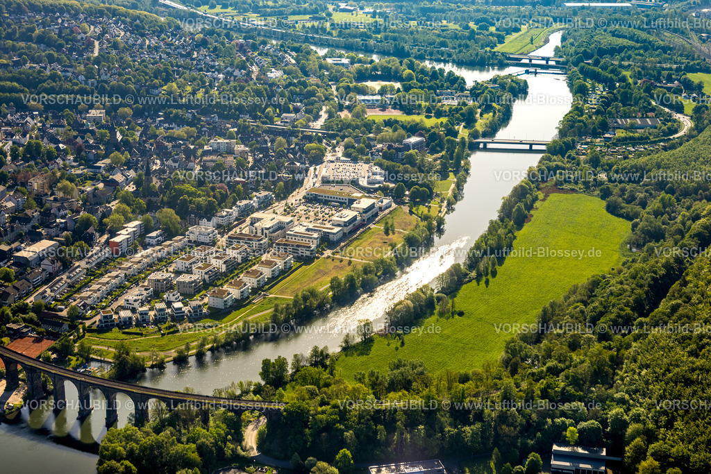 Herdecke240503154 | Luftbild, Ruhr Viadukt Herdecke, NSG Kaisbergaue am Fluss Ruhr, Ortsansicht mit Quartier Ruhr-Aue, Fluss Ruhr und Ruhrpromenade, Ruhrbrücke Hagener Straße Bundesstraße B54, Herdecke, Ruhrgebiet, Nordrhein-Westfalen, Deutschland