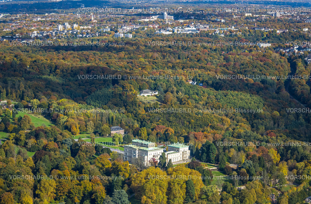 Essen251002940Sued | Luftbild, Villa Hügel und Hügelpark mit herbstlichem Kruppwald, ehemaliges Wohnhaus der Industriellenfamilie Krupp, Blick zur Innenstadt, Werden, Essen, Ruhrgebiet, Nordrhein-Westfalen, Deutschland
