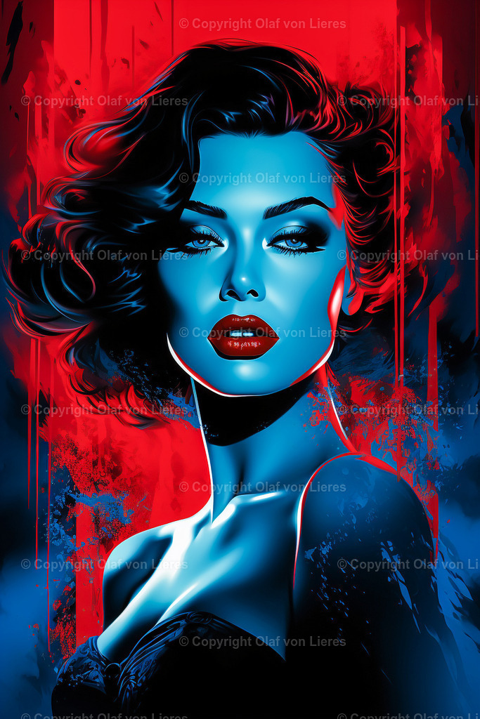 sinnliche Frau rot blau | Frauengesichter mit Blick zur Kamera
