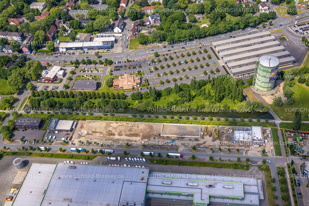 Herne220503246 | Luftbild, Baustelle im Gewerbepark Hibernia, Gasometer Herne, Holsterhausen, Herne, Ruhrgebiet, Nordrhein-Westfalen, Deutschland