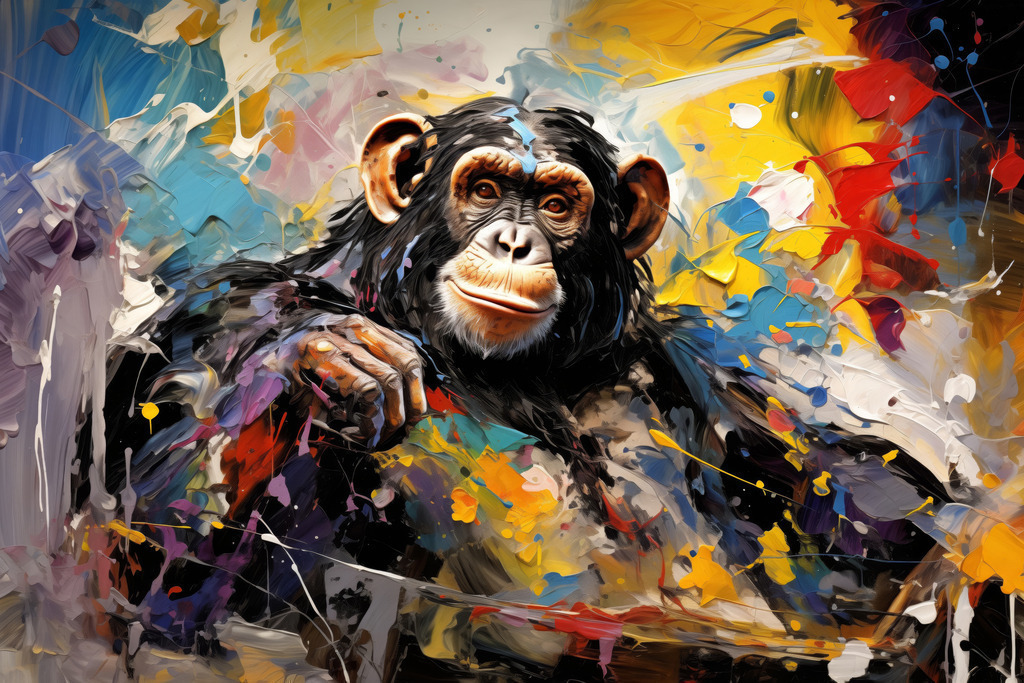 2502045 - Affe im Gemäldestil | Modernes Wandbild im Stil eines Gemäldes. Bestellen Sie dieses Motiv als hochwertigen Kunstdruck auf Leinwand, hinter Acrylglas, auf Alu-Dibond oder auch als Poster. 