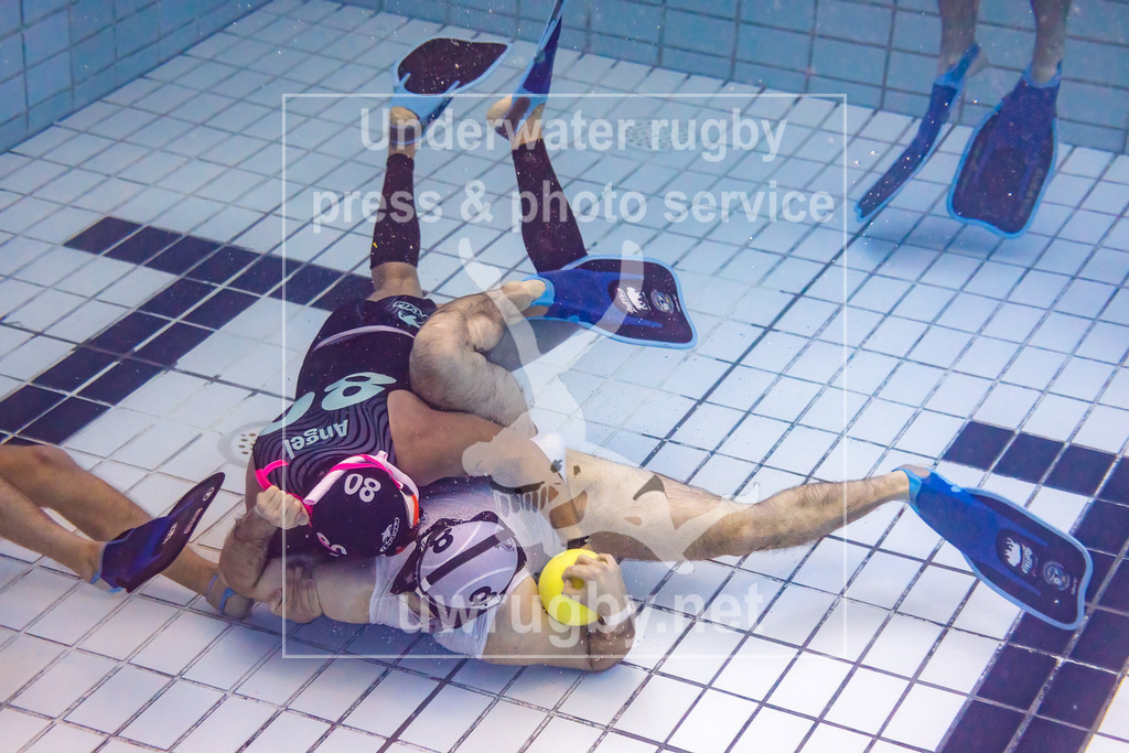GER, DUC Krefeld (Deutschland) vs. Orcas (Kolumbien),Herren, Unterwasser-Rugby, Champions Cup 2024, Finale, 24.11.2024 | Zweikampf auf dem Boden des Schwimmbeckens zwischen Jannik Graf (DUC Krefeld, #08) und Miguel Rivera (Orcas, #80). - Realisiert mit Pictrs.com