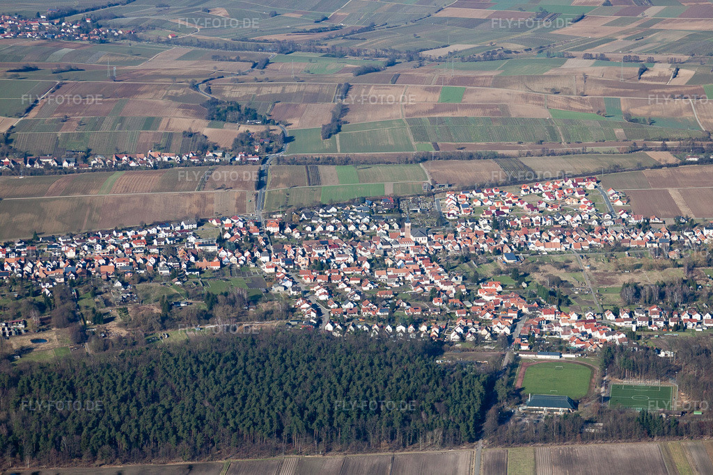 Luftbild: Ortsansicht im Ortsteil Schaidt in Wörth im Bundesland Rheinland-Pfalz in Deutschland. Foto: IMG_37508.jpg vom 07.02.2011 durch Werner Riehm/FLY-FOTO.de