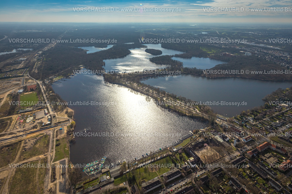 Duisburg240302833 | Luftbild, Sechs-Seen-Platte, Naherholungsgebiet, Wolken und blauer Himmel, Wedau, Duisburg, Ruhrgebiet, Nordrhein-Westfalen, Deutschland, Duisburg-S