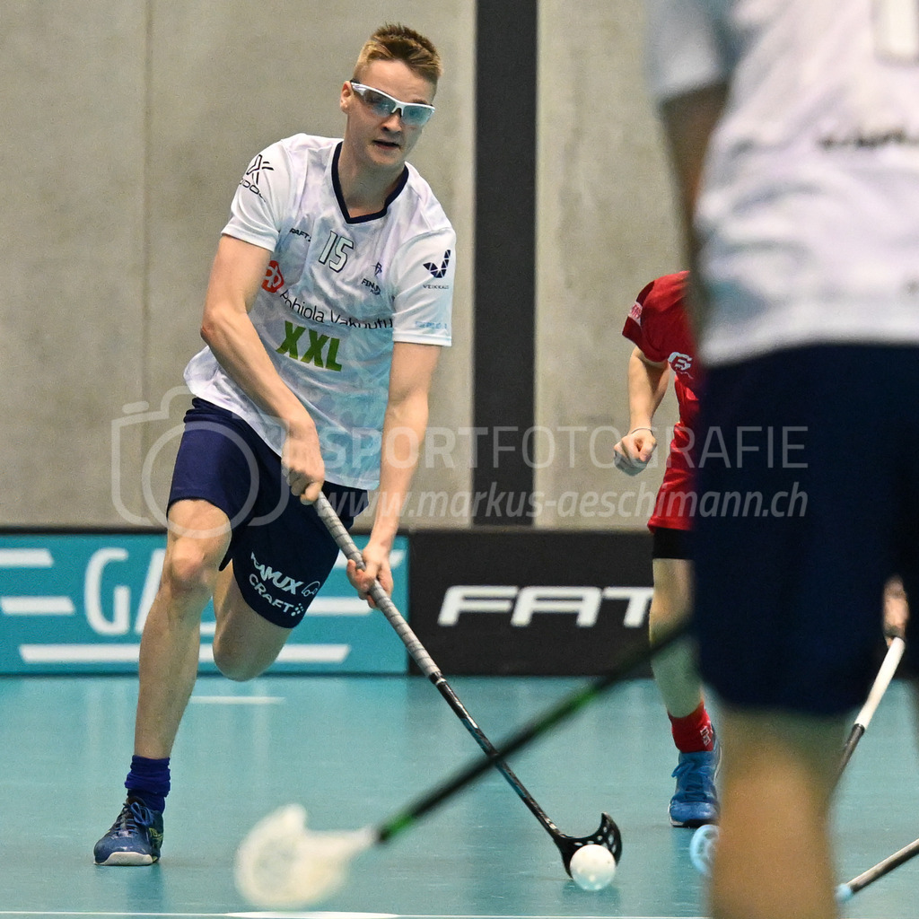 Switzerland B U19 vs Finland U19 - 2. February 2024 | Switzerland B U19 vs Finland U19
U19 Men International Matches in Switzerland
GoEasy Arena, Siggenthal Station
Finland defender #15 Roope Herpola.
Credit: Markus Aeschimann | <a href="https://www.markus-aeschimann.ch">Sportfotografie Markus Aeschimann</a> | <a href="https://www.instagram.com/sportfotografie.aeschimann">@sportfotografie.aeschimann</a> - Realisiert mit Pictrs.com