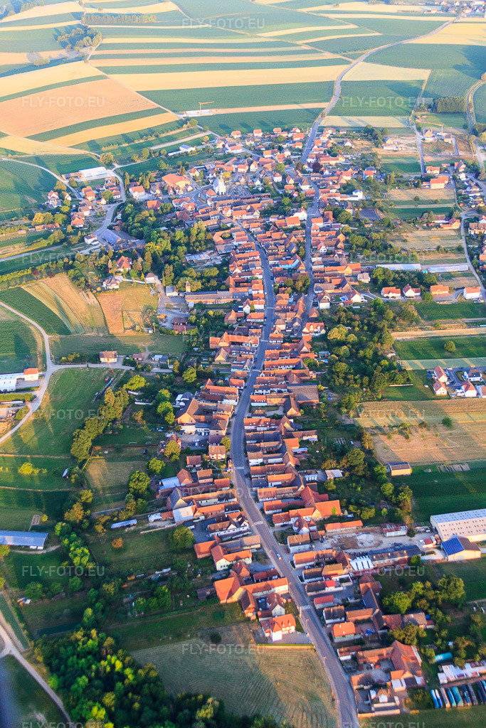 Vue aérienne: Vue de la ville depuis l'est à Niederlauterbach dans le département Bas Rhin, France – .Photo: IMG_67975.jpg prise le 19/06/2014 par Werner Riehm/FLY-FOTO.eu – Résolution de l'original: 3168 x 4752 px