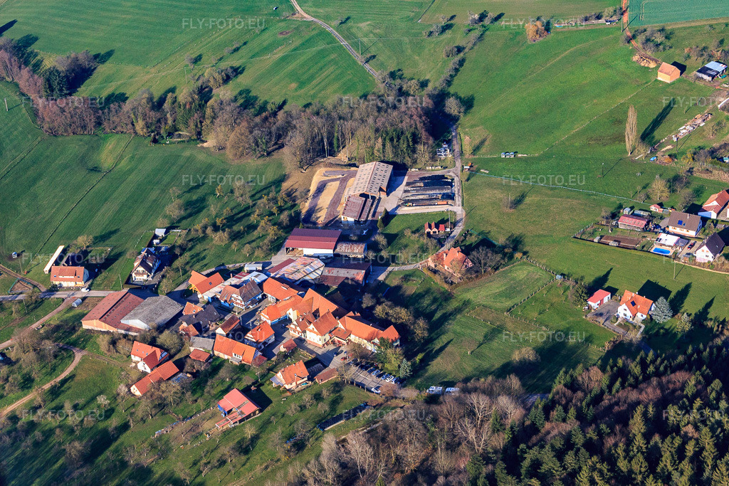 Vue aérienne: District de Pfaffenbronn à Lembach dans le département Bas Rhin, France.Photo: IMG_086683.jpg prise le 26/03/2016 par Werner Riehm/FLY-FOTO.euRésolution de l'original: 4435 x 2957 px