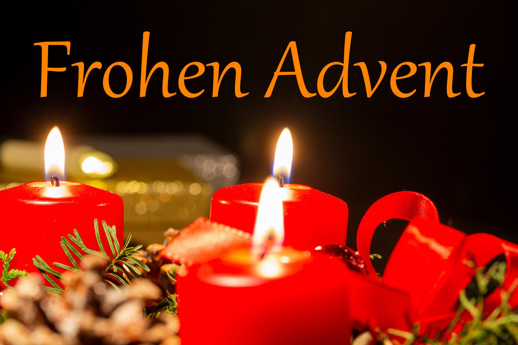 Adventsgrüße: Adventskranz mit Schriftzug FROHEN ADVENT im Hintergrund | Adventsgrüße: Adventskranz mit Schriftzug FROHEN ADVENT im Hintergrund - Realisiert mit Pictrs.com