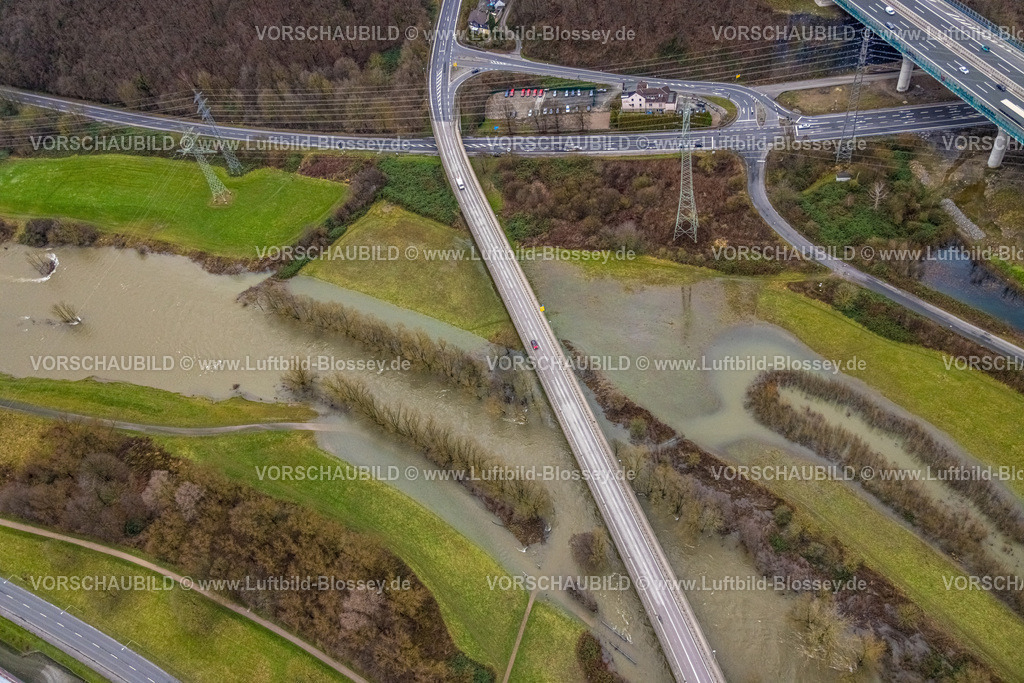 Hagen231201579Lenne2 | Luftbild vom Weihnachtshochwasser 2023, Fluss Lenne, tritt über die Ufer, Renaturierung,  Lennetal, Hagen, Ruhrgebiet, Nordrhein-Westfalen, Deutschland