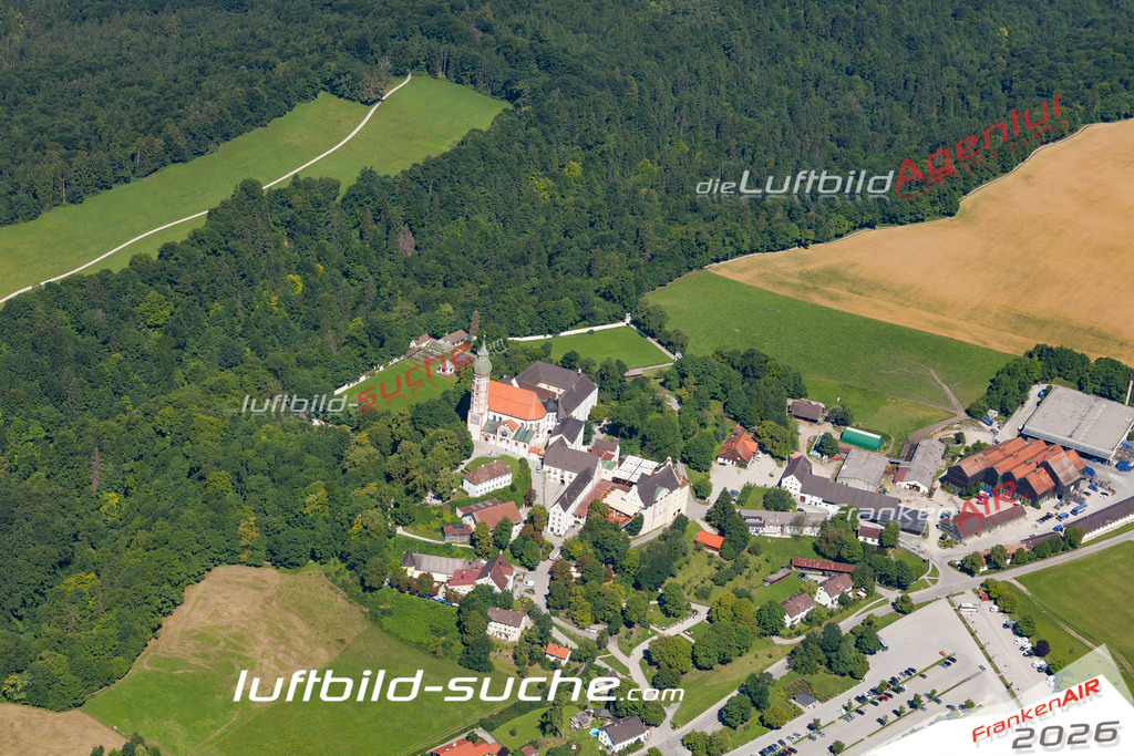 Luftbild von  Andechs - Luftaufnahme wurde 2017 von https://frankenair.de mittels Flugzeug (keine Drohne) erstellt - die Geschenkidee