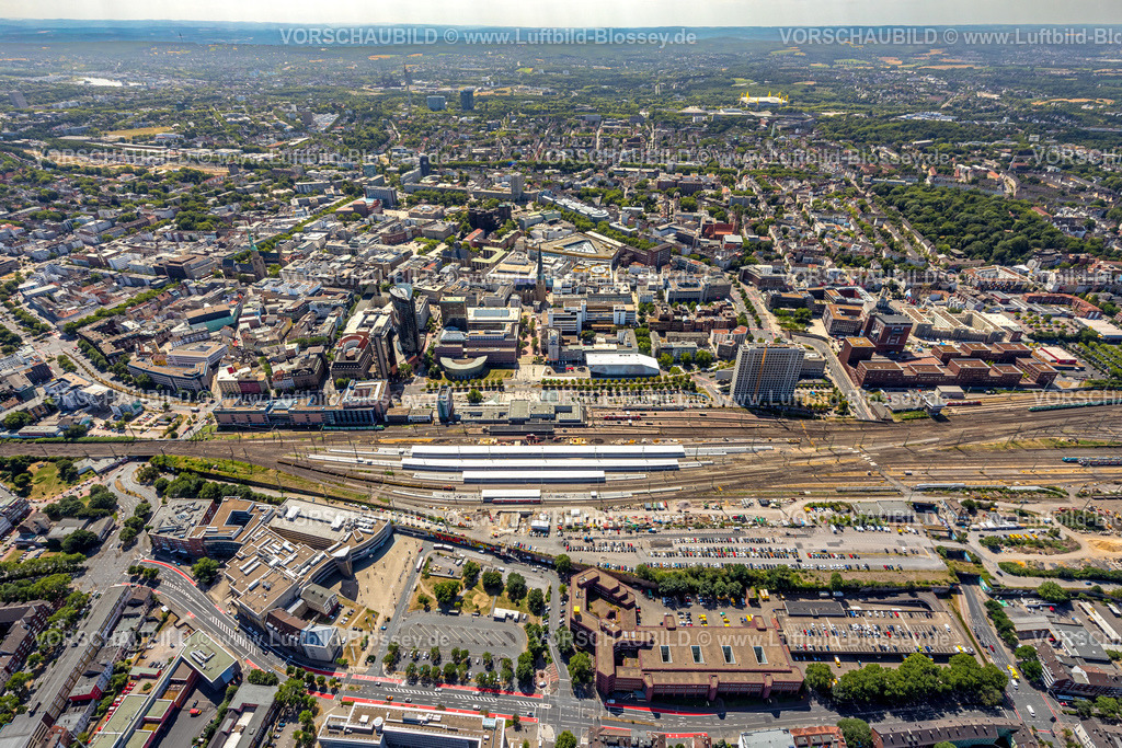 Dortmund220705486 | Luftbild, Dortmund Hauptbahnhof und Innenstadt, Deutsches Fußballmuseum, RWE Tower, City, Dortmund, Ruhrgebiet, Nordrhein-Westfalen, Deutschland