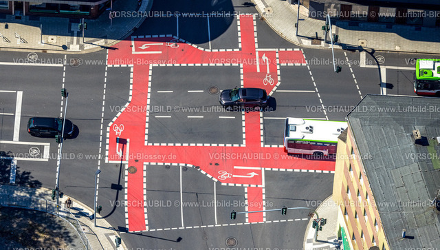 Witten230800532 | Luftbild, Rote Radweg Kreuzung auf der Ardeystraße Ecke Pferdebachstraße, Sonnenschein, Witten, Ruhrgebiet, Nordrhein-Westfalen, Deutschland