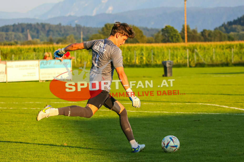 ASKÖ Wölfnitz - WSG Radenthein 2-2, Unterliga West | Florian Rutnig (ASKÖ Wölfnitz #1) ASKÖ Wölfnitz - WSG Radenthein 2-2 am 20.08.2023 in Wölfnitz
(Sportplatz), Austria, (Photo by Ernst Krawagner sport-fan.at) - Realisiert mit Pictrs.com