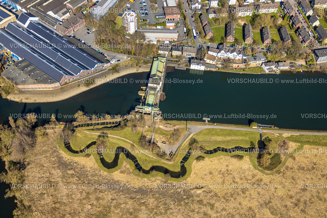 Wetter250303509 | Luftbild, Kraftwerk Harkort Wehr mit Fischtreppe am Obergraben, HSOS Industrial Services GmbH Industrieanlagenanbieter mit Solardach, Wetter, Ruhrgebiet, Nordrhein-Westfalen, Deutschland