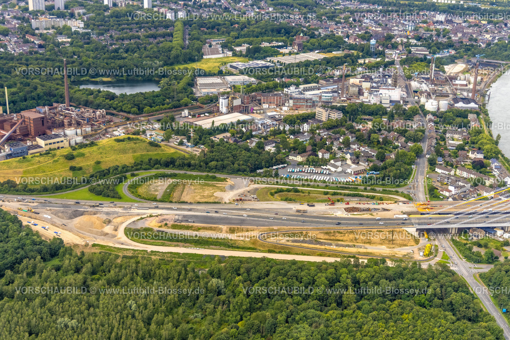Duisburg240704696-West | Luftbild, Duisburg-West, Baustelle Anschlussstelle Homberg der Autobahn A40 an der Rheinbrücke Neuenkamp, Alt-Homberg, Duisburg, Ruhrgebiet, Nordrhein-Westfalen, Deutschland