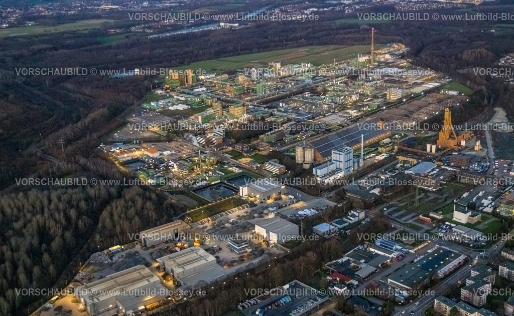 Bergkamen230102837 | Luftbild, Bayer AG, Chemiewerk, im Abendlicht, Bergkamen, Ruhrgebiet, Nordrhein-Westfalen, Deutschland