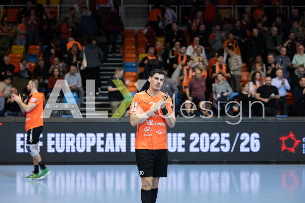 Handball I Herren I Saison 2025-2026 I EHF EUROPEAN LEAGUE 2025/26 | Men I Main Round I 2. Spieltag I Kadetten Schaffhausen - TSV Hannover-Burgdorf I 24.02.2026 | 20 Luka Maros (CH) (Kadetten Schaffhausen) – Rückraum links - Realisiert mit Pictrs.com