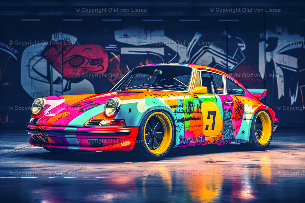 alter Porsche in bunten Farben | Sportwagen in bunten Farben