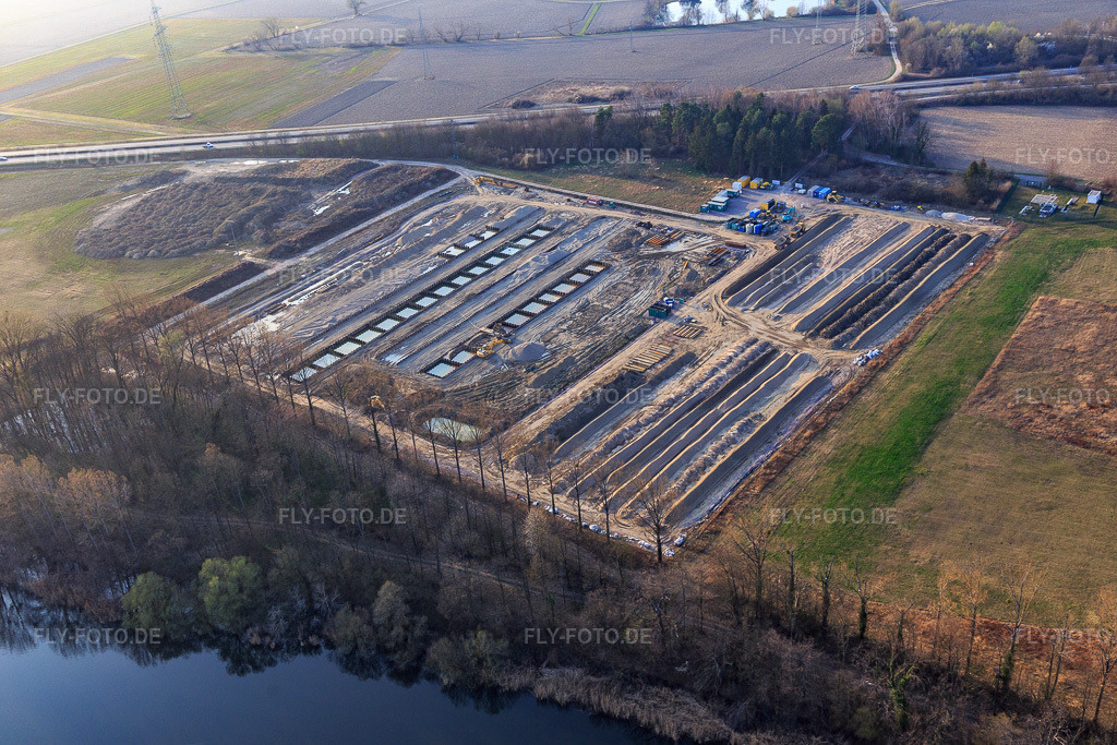 Luftbild: Renaturing am ehemaligen Tanklager in Jockgrim im Bundesland Rheinland-Pfalz in Deutschland. Foto: IMG_113237.jpg vom 23.03.2019 durch Werner Riehm/FLY-FOTO.de