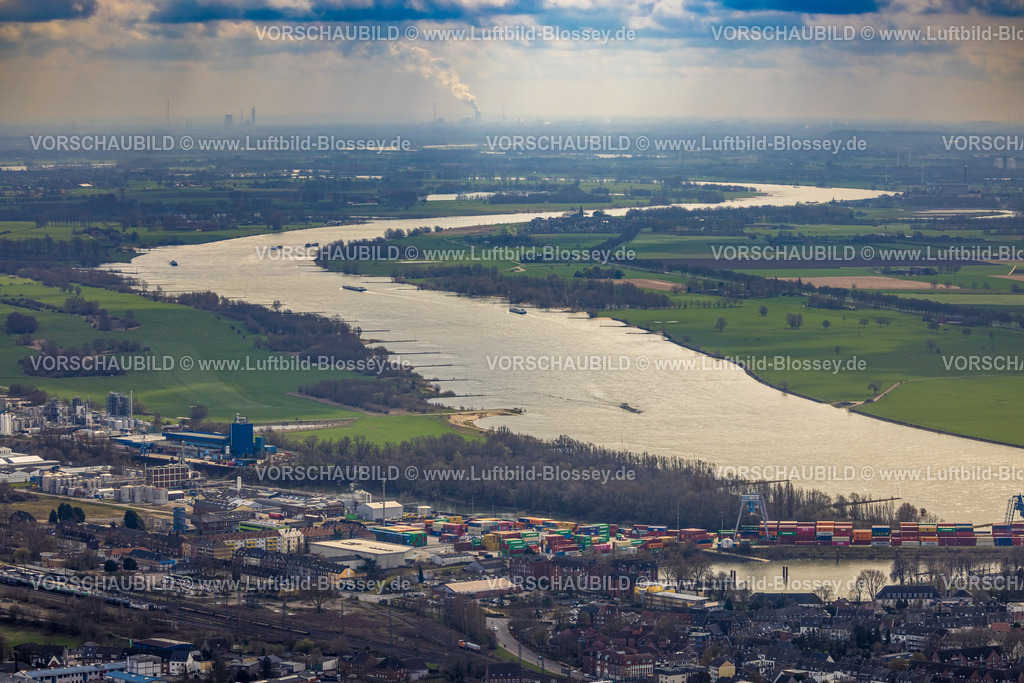 Emmerich230300162 | Luftbild, Hafen Emmerich und Fluss Rhein, Rheinaue Emmericher Eyland, Emmerich am Rhein, Niederrhein, Nordrhein-Westfalen, Deutschland