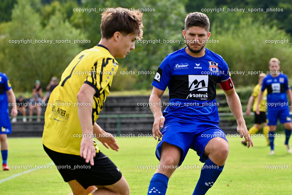 FC Faakersee vs. Union Matrei | #7 Felix Michael Bachlechner FC Faakersee, #10 Jonathan Panzl Matrei, FC Faakersee vs. Union Matrei, FC Faakersee vs. Union Matrei am 18.08.2024 in Finkenstein (Sportplatz Faakersee), Austria, (Photo by Bernd Stefan)
