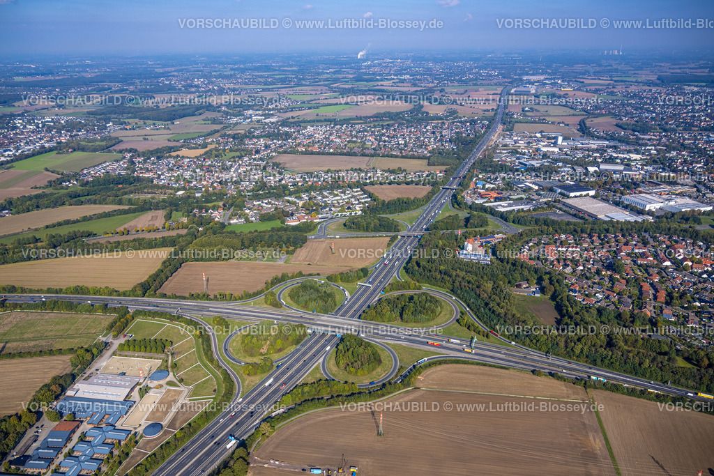 Unna220902603 | Luftbild, Autobahnkreuz Dortmund/Unna, Autobahn A1, Autobahn A44, Massen, Unna, Ruhrgebiet, Nordrhein-Westfalen, Deutschland