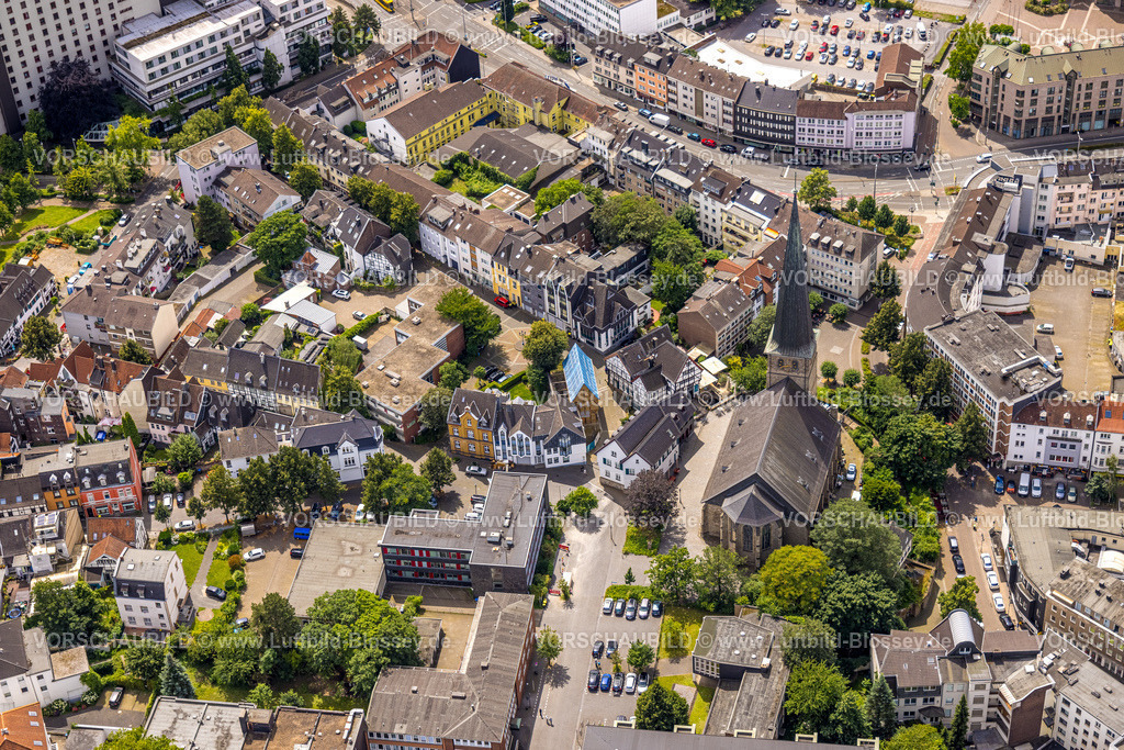 Muelheim240703149 | Luftbild, Wohngebiet und evang. Petrikirche in der Stadtmitte, Altstadt I, Mülheim an der Ruhr, Ruhrgebiet, Nordrhein-Westfalen, Deutschland